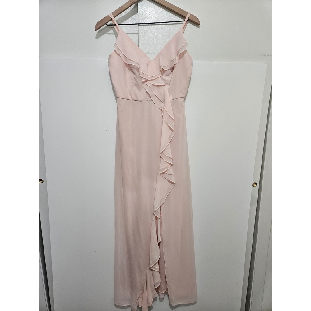 DB Studio Pink Ruffle V-Neck Chiffon Maxi Bridesmaid Dress Size 8